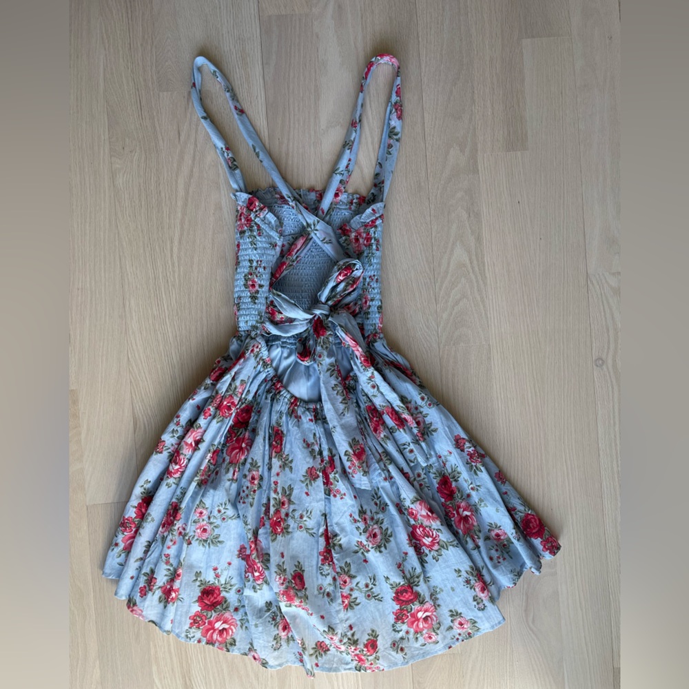NSR blue with pink floral summer knee length dress size S Prairie Cottagecore - Picture 6 of 10